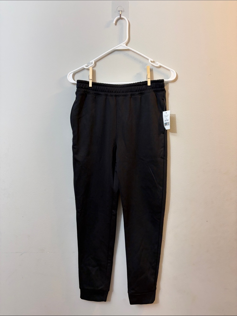 NWT Dip Solid Black Joggers Pants Fitted Ankle Cuffs Drawstring Waist Boys Large